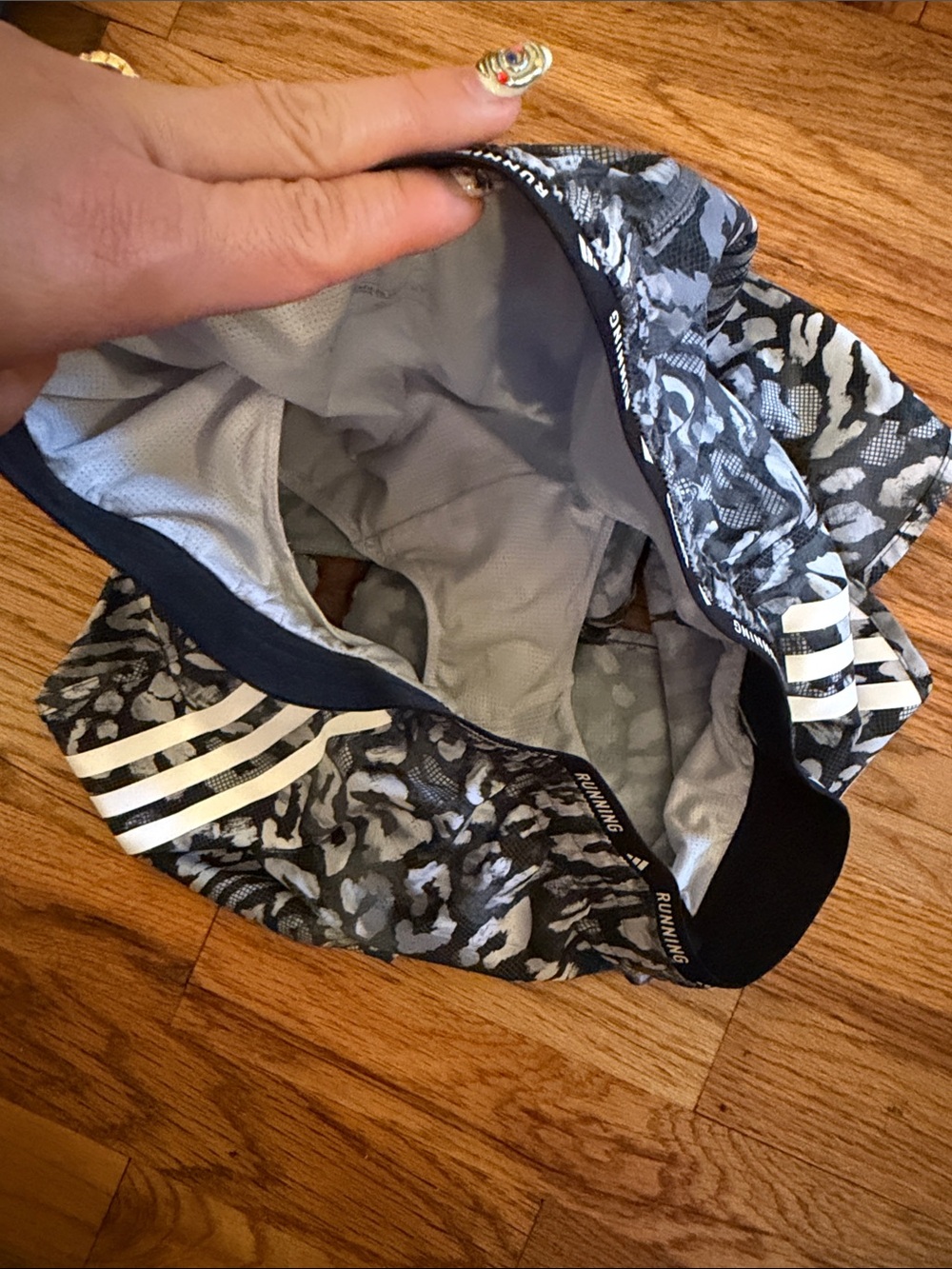 adidas Gray Leopard Print Running Shorts with White Stripes - Picture 5 of 5